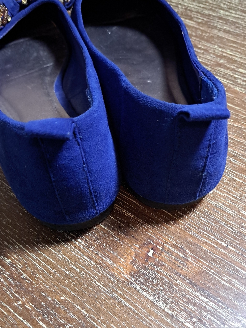 Forever 21 Shoes Women’s Cobalt Blue Faux Suede Flats Rhinestone Bow Size 9 - Picture 4 of 8